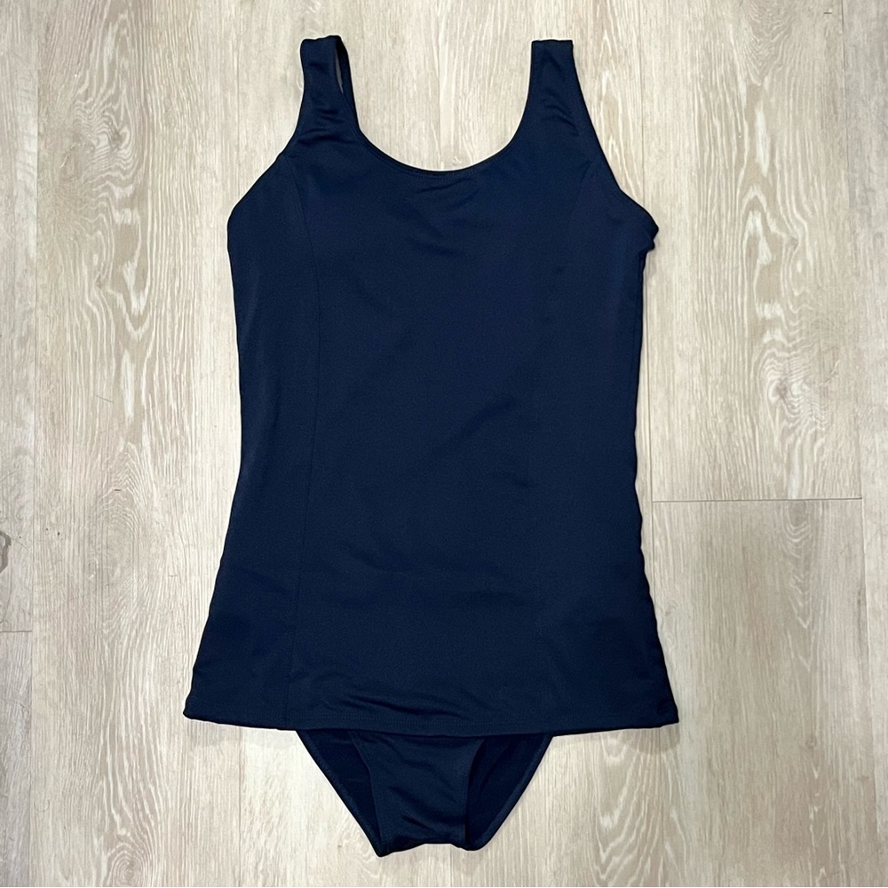 One piece sukumizu - swim tank with attached bikini bottom, navy blue